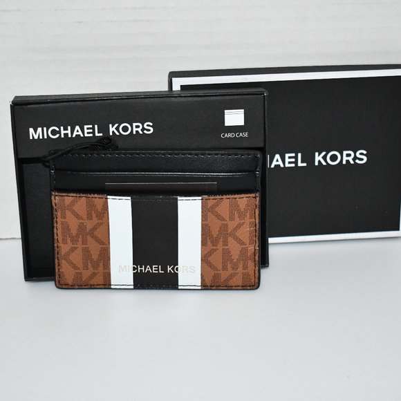 Michael Kors Mason Varsity Stripe Card Case in Black #39H1LMSD1B NWT - Picture 1 of 4